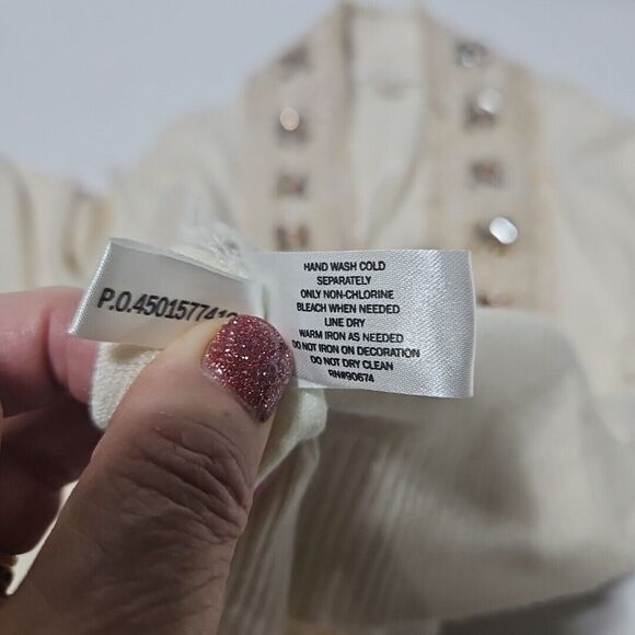 Boston Proper Cream Knit Embellished Cardigan With Beads, Size Med Eclectic Glam - Picture 9 of 13